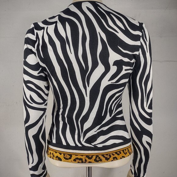 Joseph Ribkoff black white animal print full zip jacket blouse ladies size 4 - Picture 5 of 8